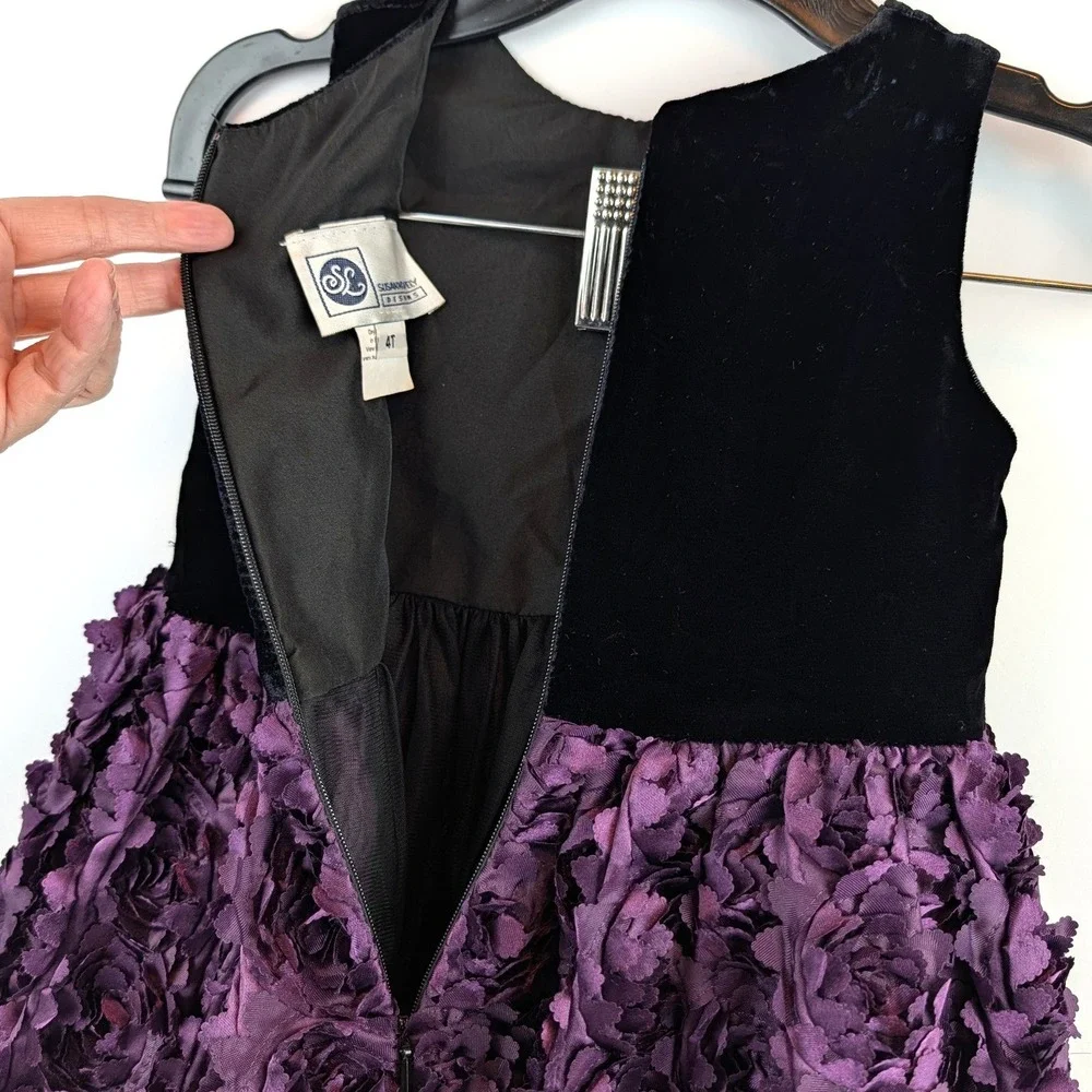 Susan‎ Riley Designs Girls 4T Velvet Rosette Party Dress Black Purple Holiday
